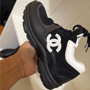 CHANEL Black White Accent Low-Top Sneaker